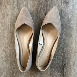 Classic Pointed-Toe Suede Flats in Taupe